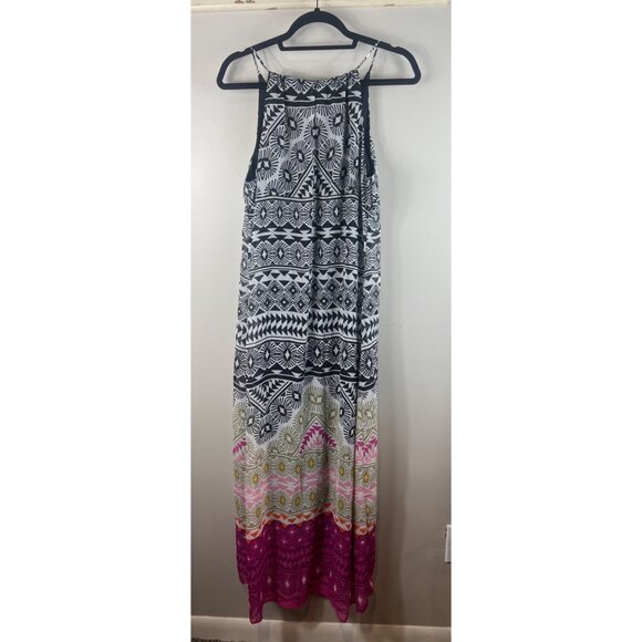 Old Navy Halter Maxi Dress Geometric Black White Pink Print Large - Picture 2 of 7